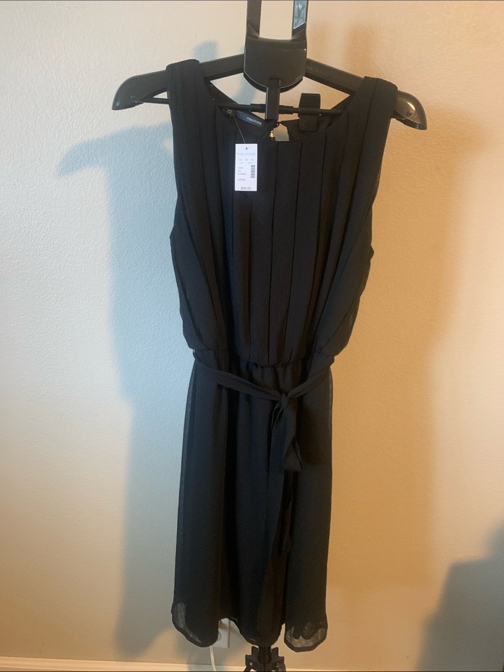 Maurices Black Strapless Tie-Waist Pleated Dress